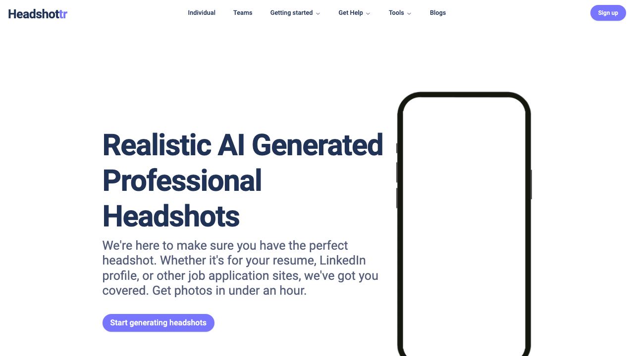 Headshottr Professional Portraits 网站截图