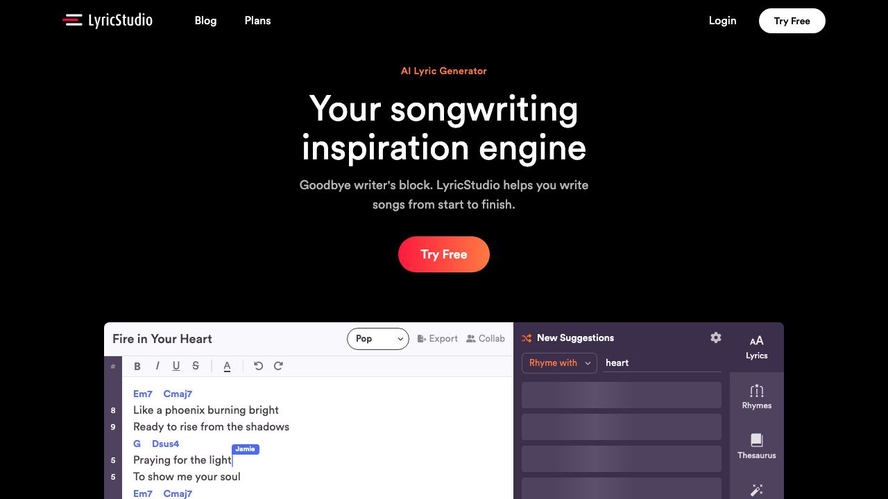 LyricStudio website screenshot