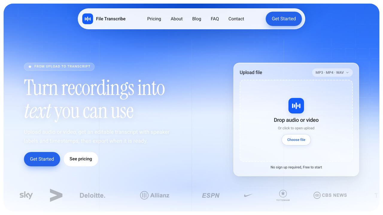 File Transcribe 网站截图