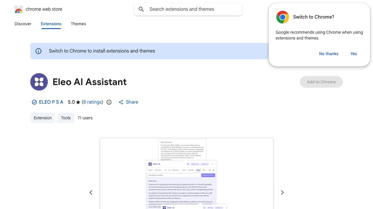 Eleo AI Assistant website screenshot