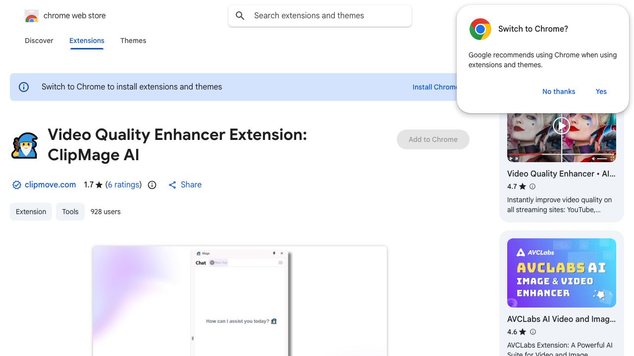 Video Quality Enhancer Extension: ClipMage AI 网站截图