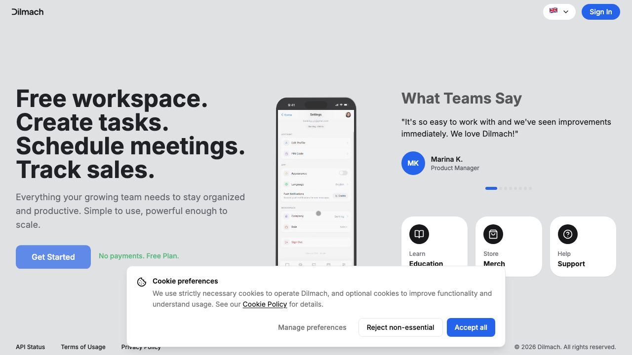 DilmachCRM Modern Core for Digital team 网站截图