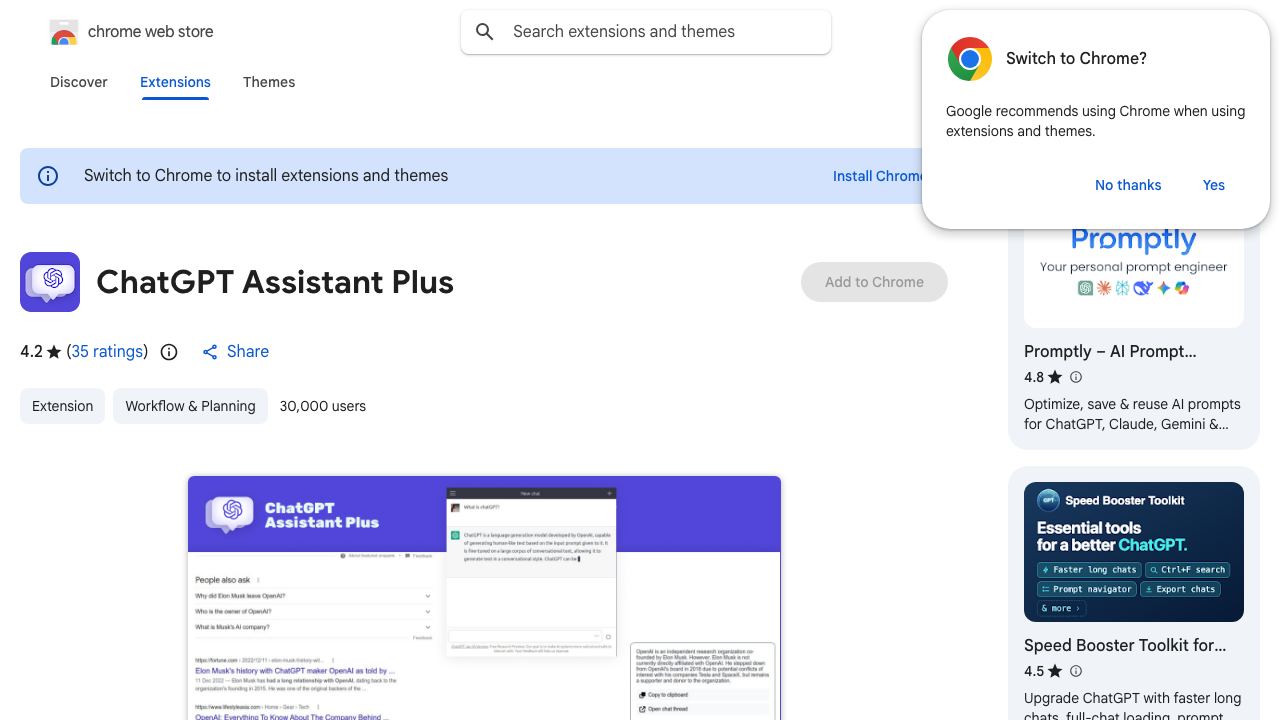 ChatGPT for Chrome - search GPT 网站截图