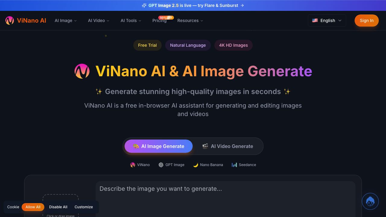 ViNano AI website screenshot
