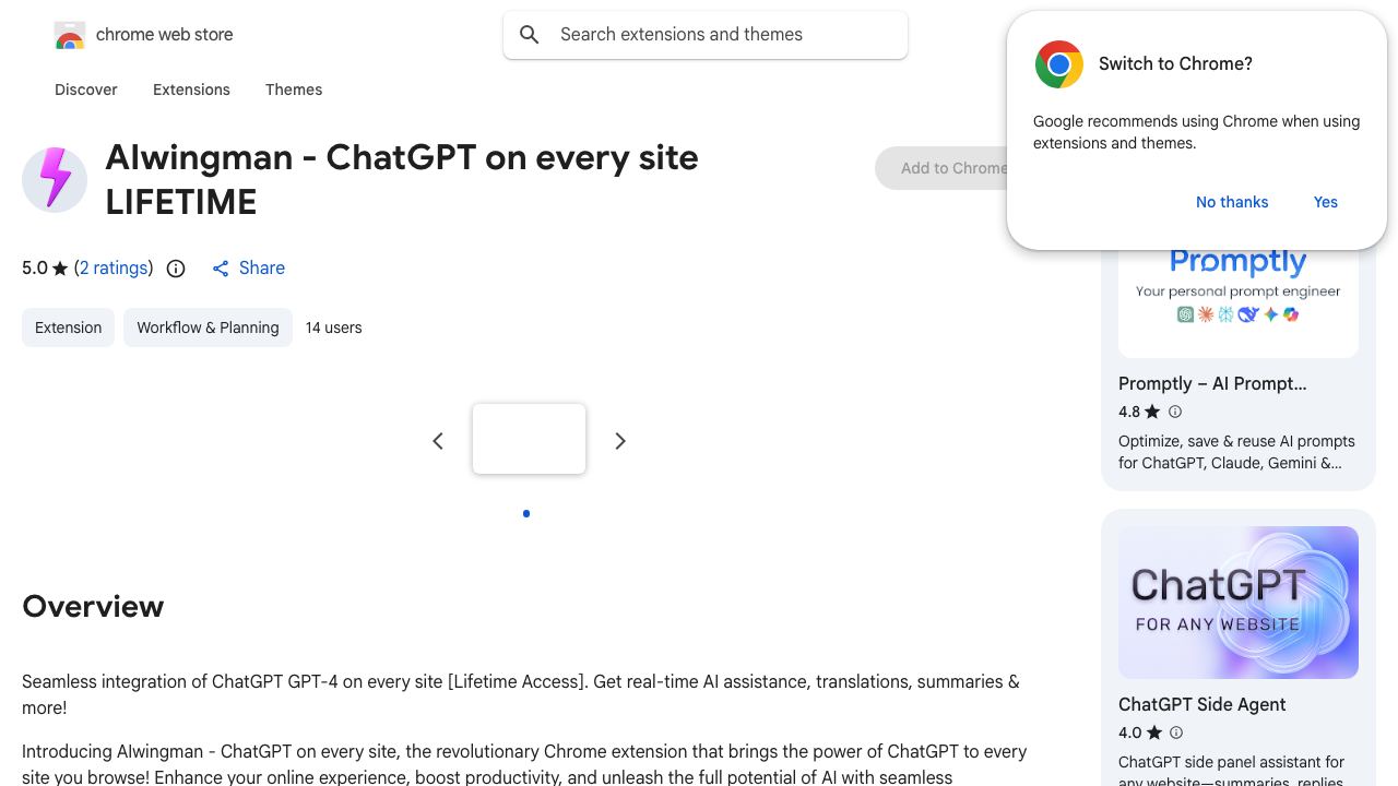 AIwingman - ChatGPT on every site LIFETIME 网站截图