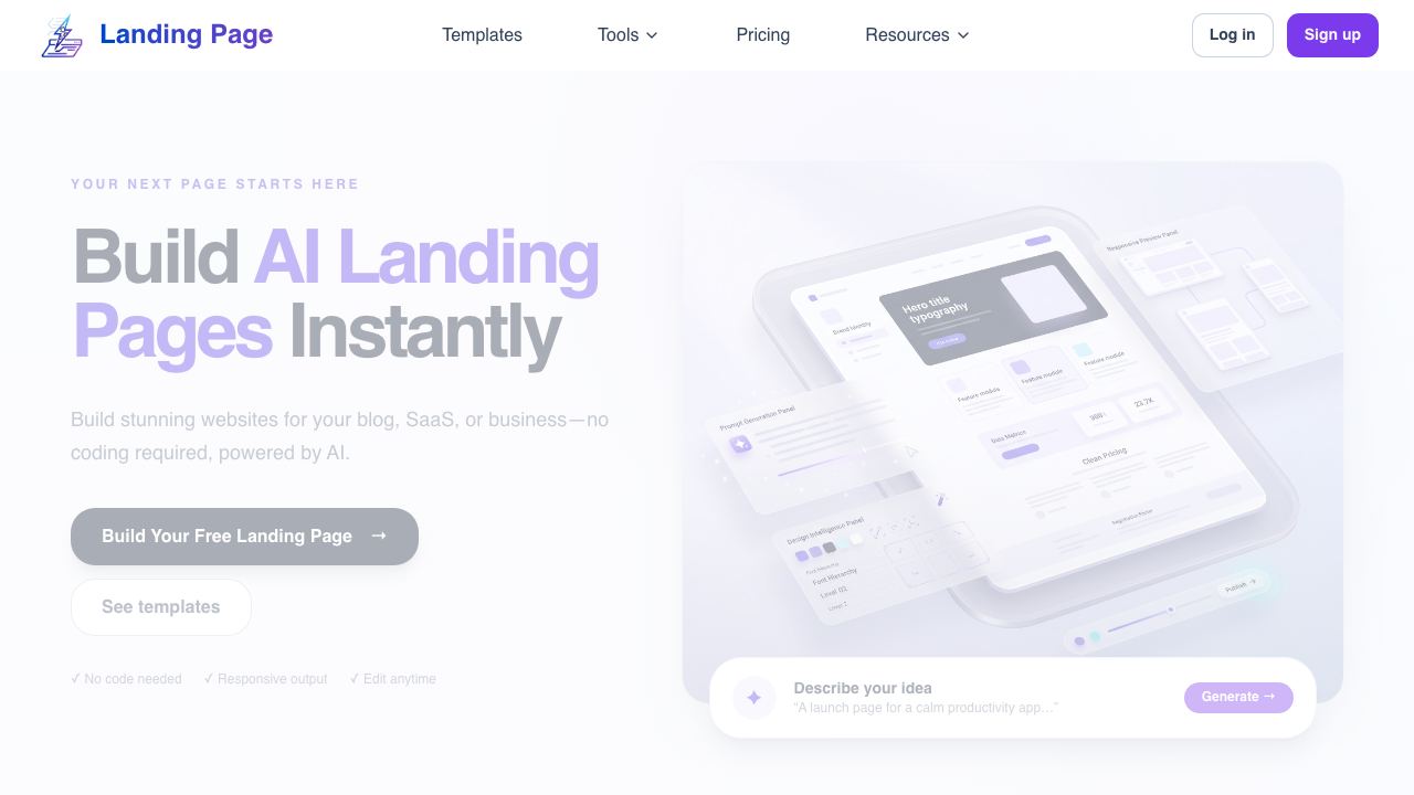 LandingPage AI 网站截图