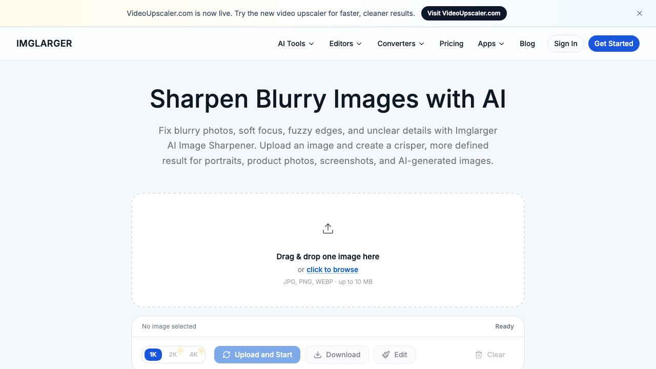 AI Image Sharpener on AI Image Enlarger 网站截图