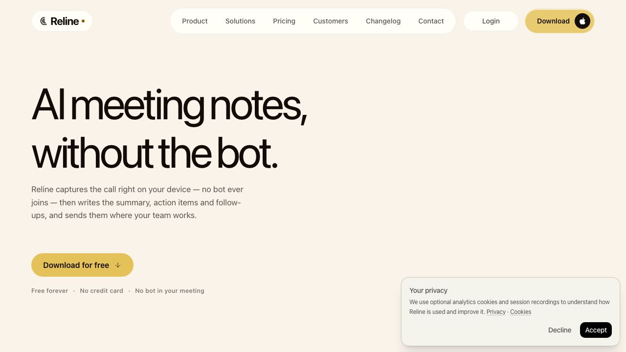 Reline website screenshot