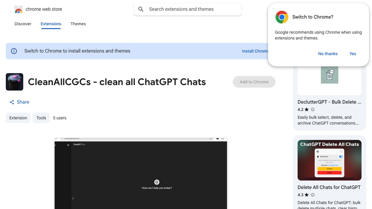 CleanAllCGCs - clean all ChatGPT Chats 网站截图