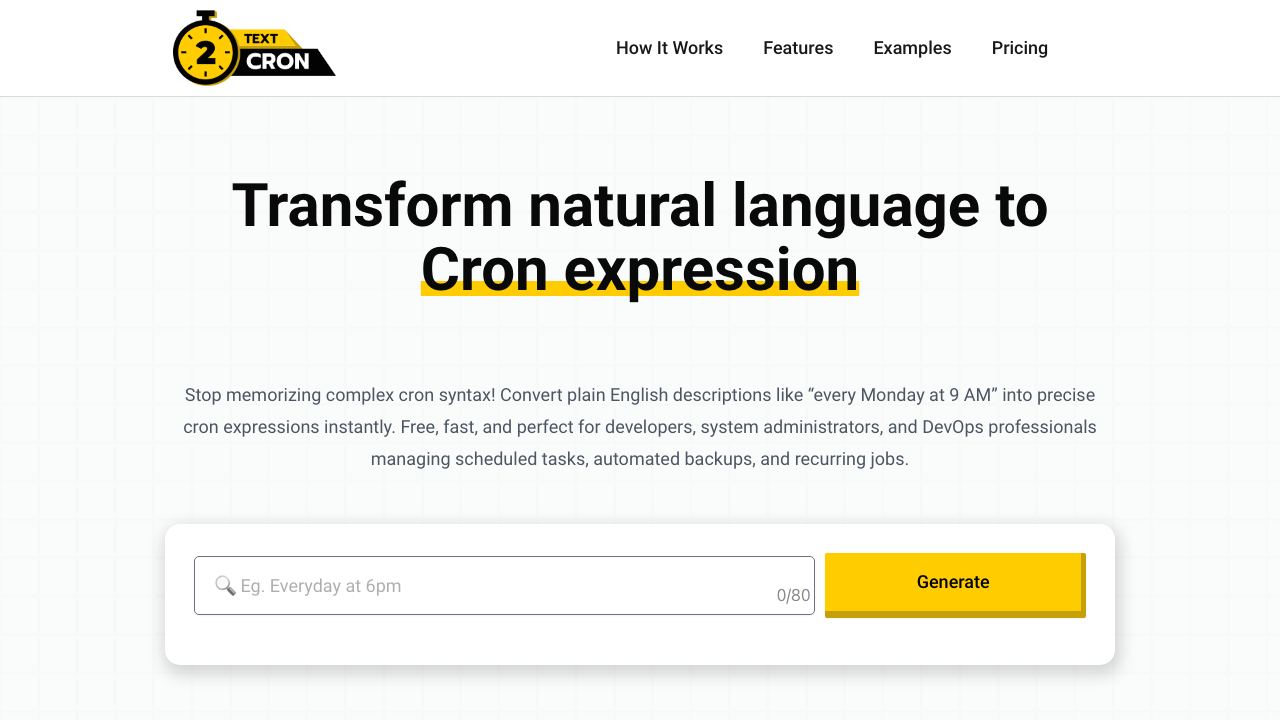 Text2Cron website screenshot