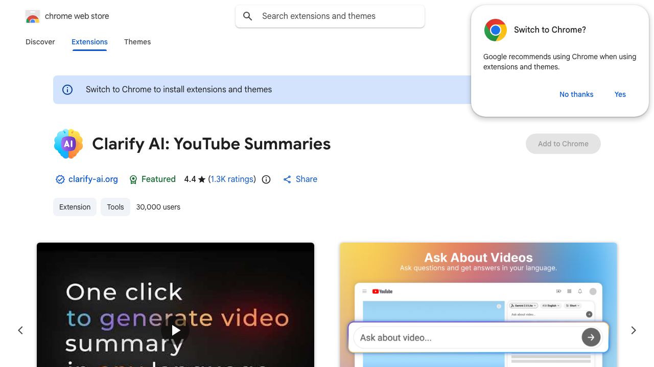 YouTube Summary AI with Gemini 网站截图