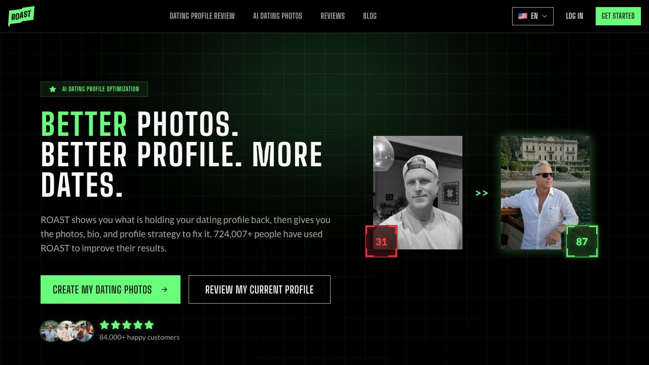 Roast Dating website screenshot