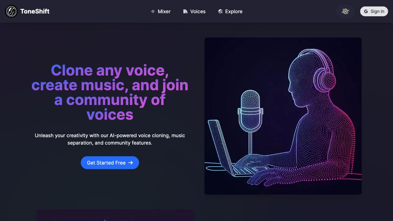 ToneShift website screenshot