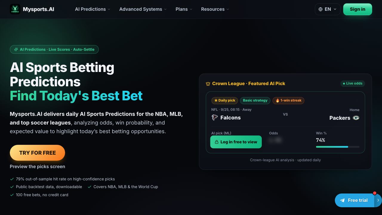 Mysports.AI website screenshot