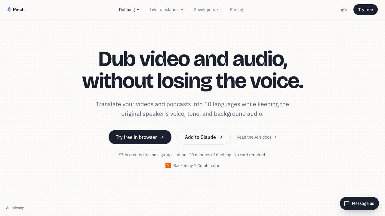 Pinch website screenshot