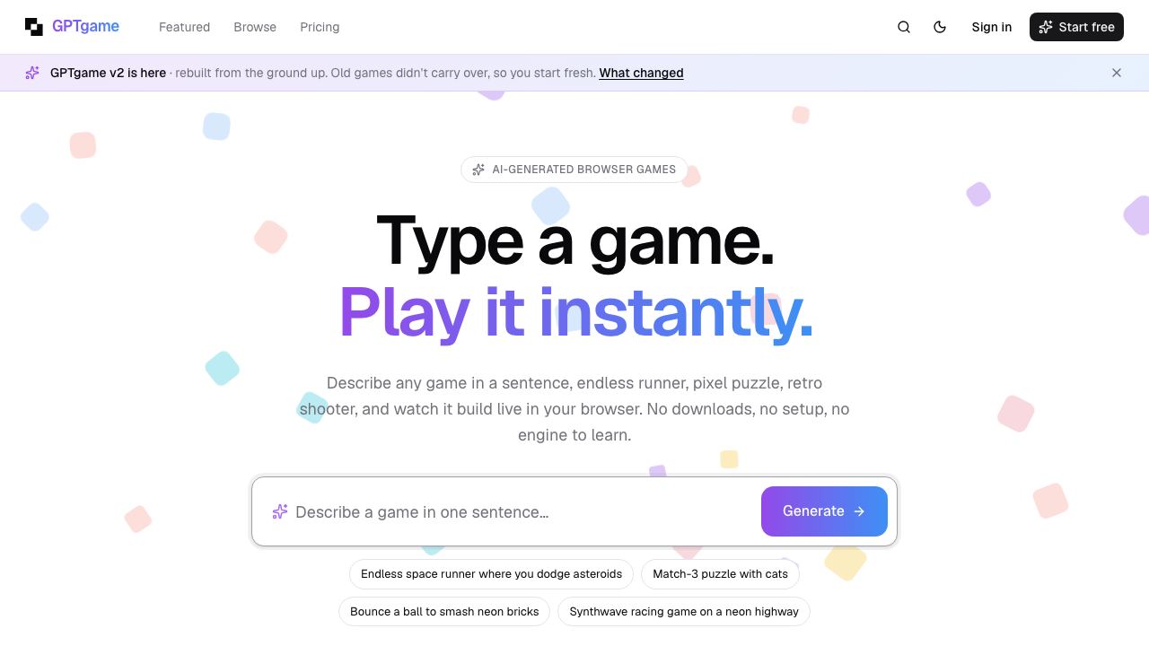 GPTGame 网站截图