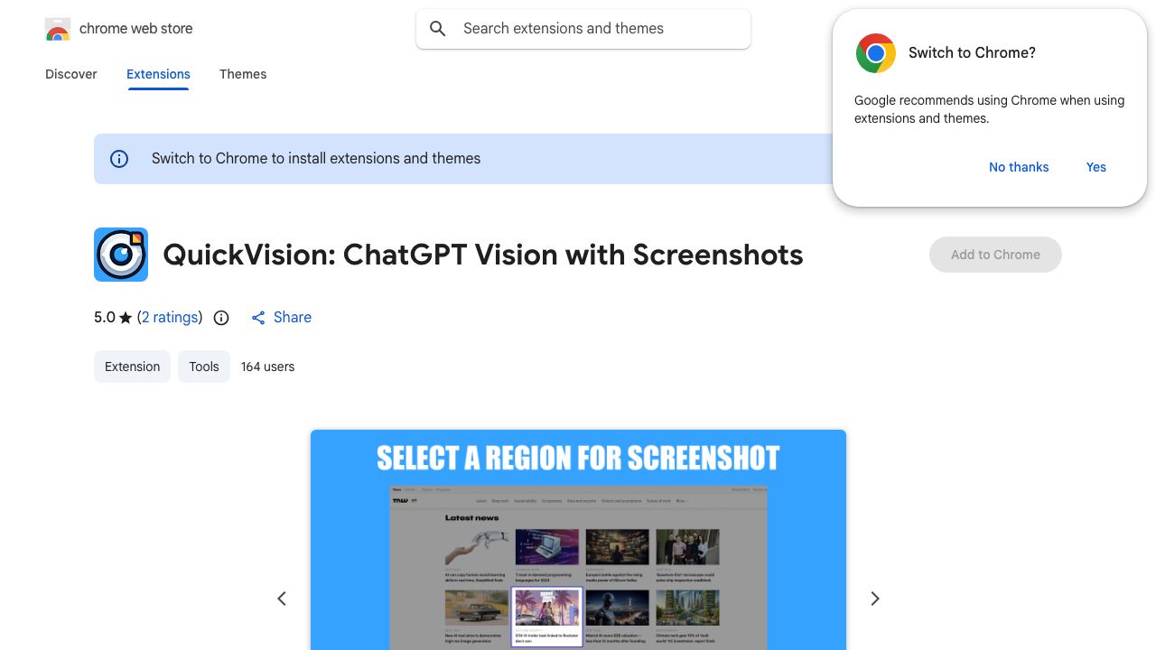 QuickVision: Chatgpt Vision for Chrome website screenshot