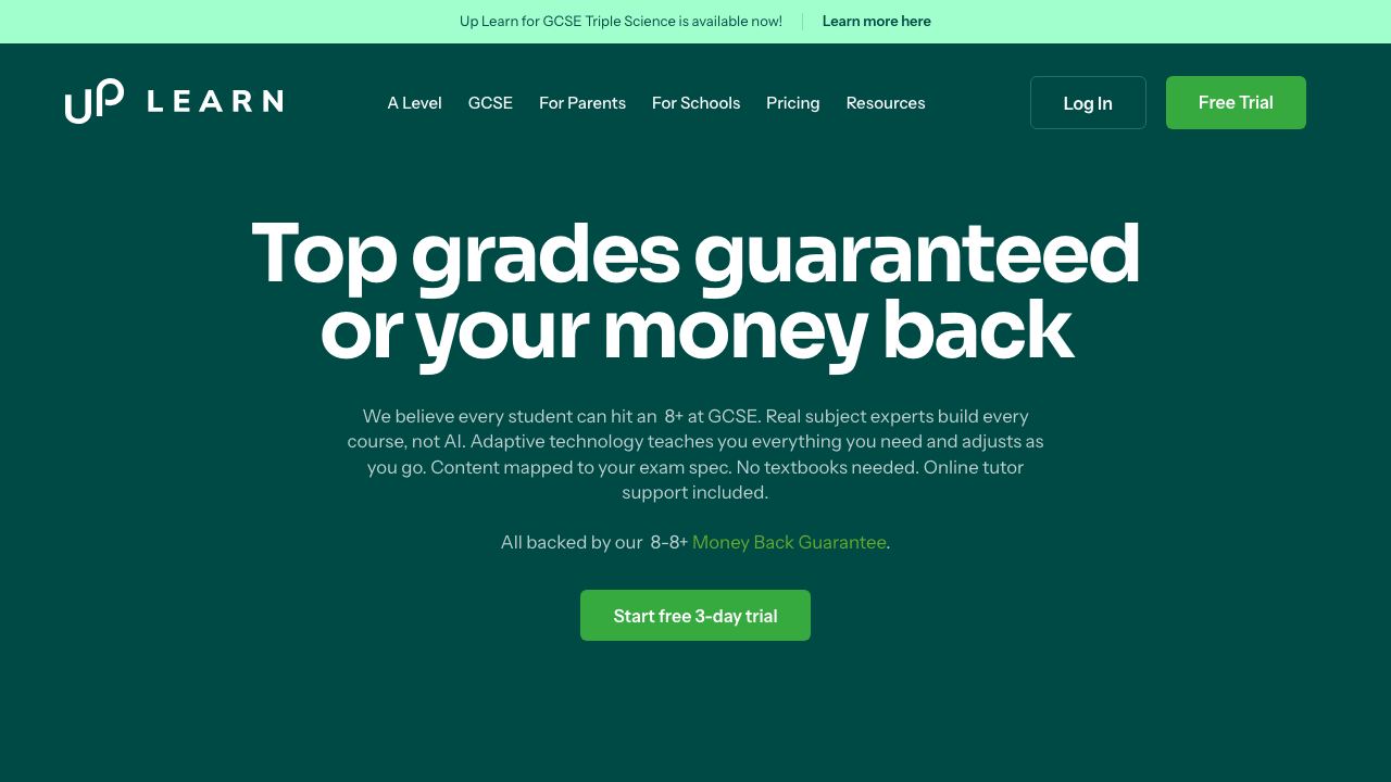 Up Learn website screenshot