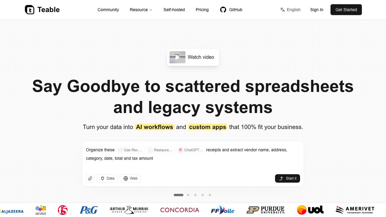 Teable website screenshot