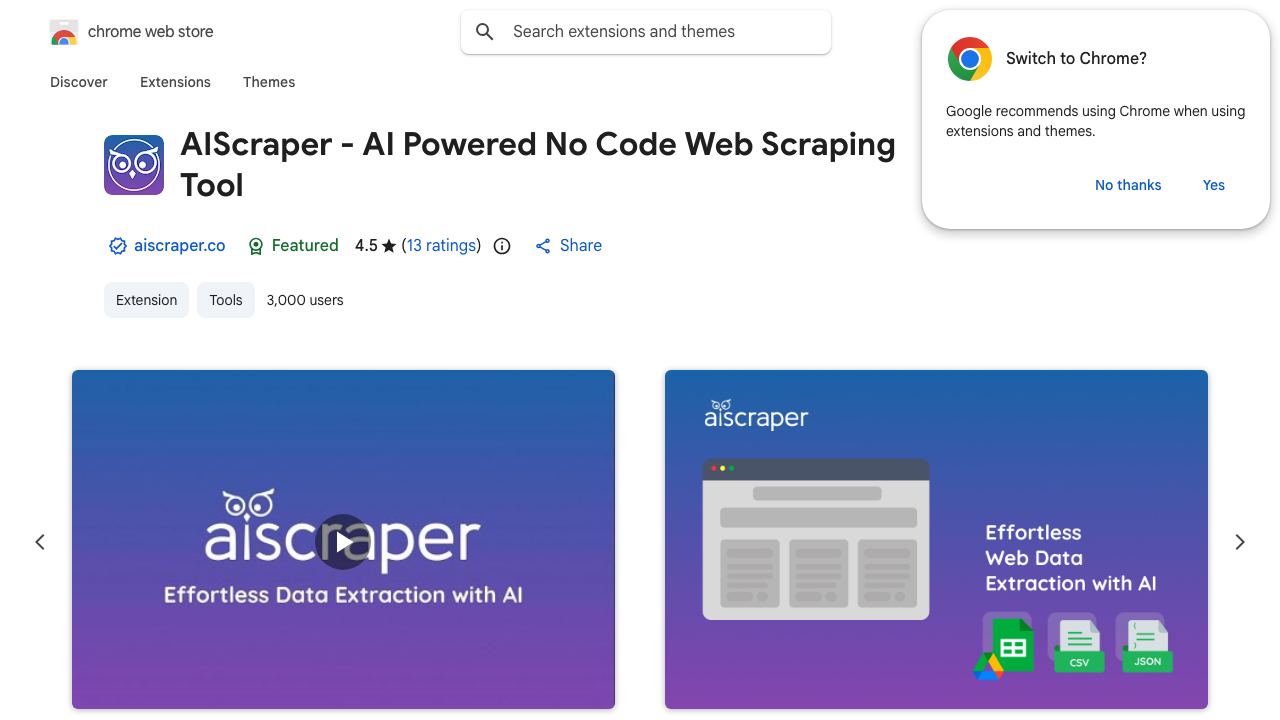 AIScraper website screenshot