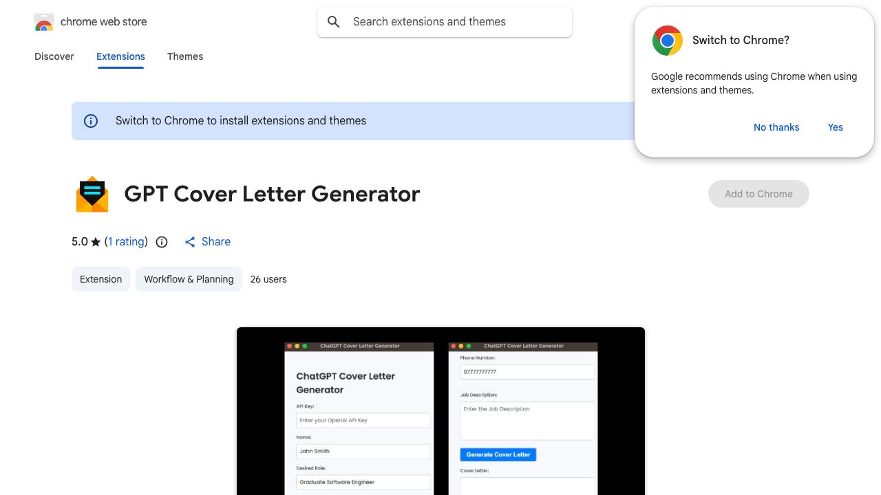 GPT Cover Letter Generator 网站截图