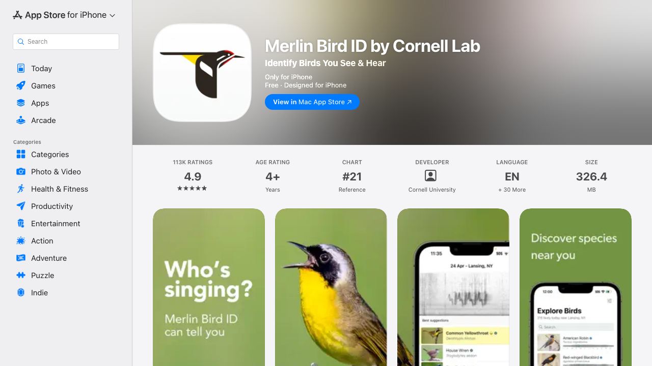 Merlin Bird ID 网站截图