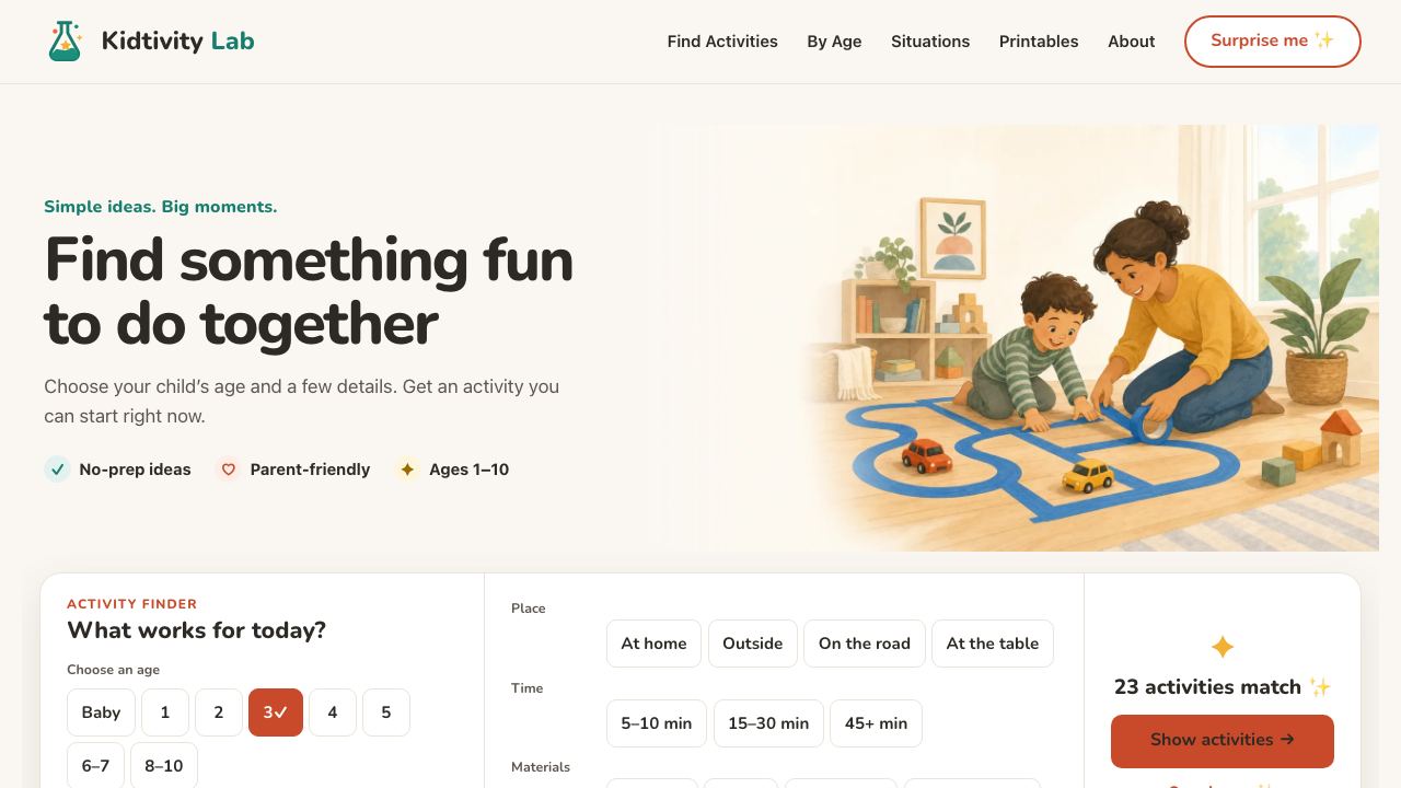 Kidtivity Lab website screenshot