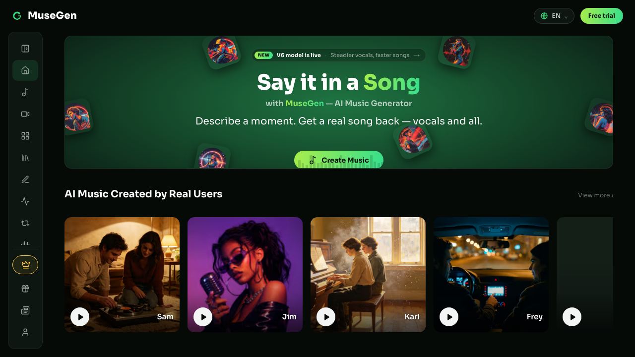 MuseGen website screenshot