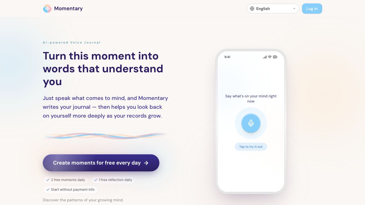 Momentary website screenshot