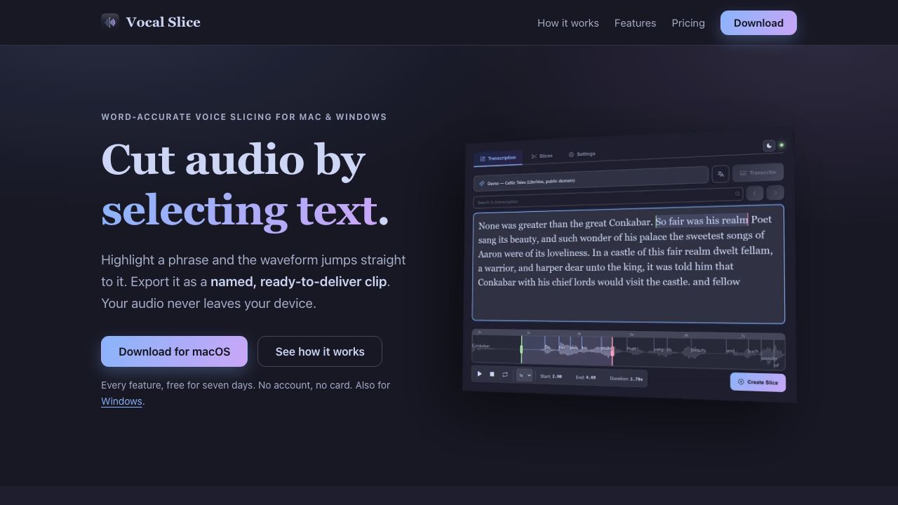Vocal Slice website screenshot