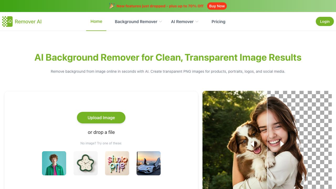Free AI Background Remover - Remover AI 网站截图