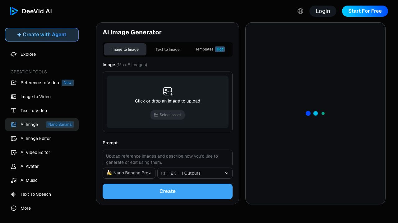Deevid AI Image 网站截图