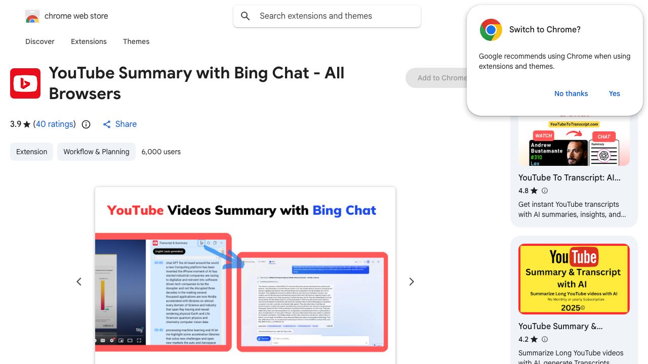 Summary with Bing Chat for YouTube 网站截图