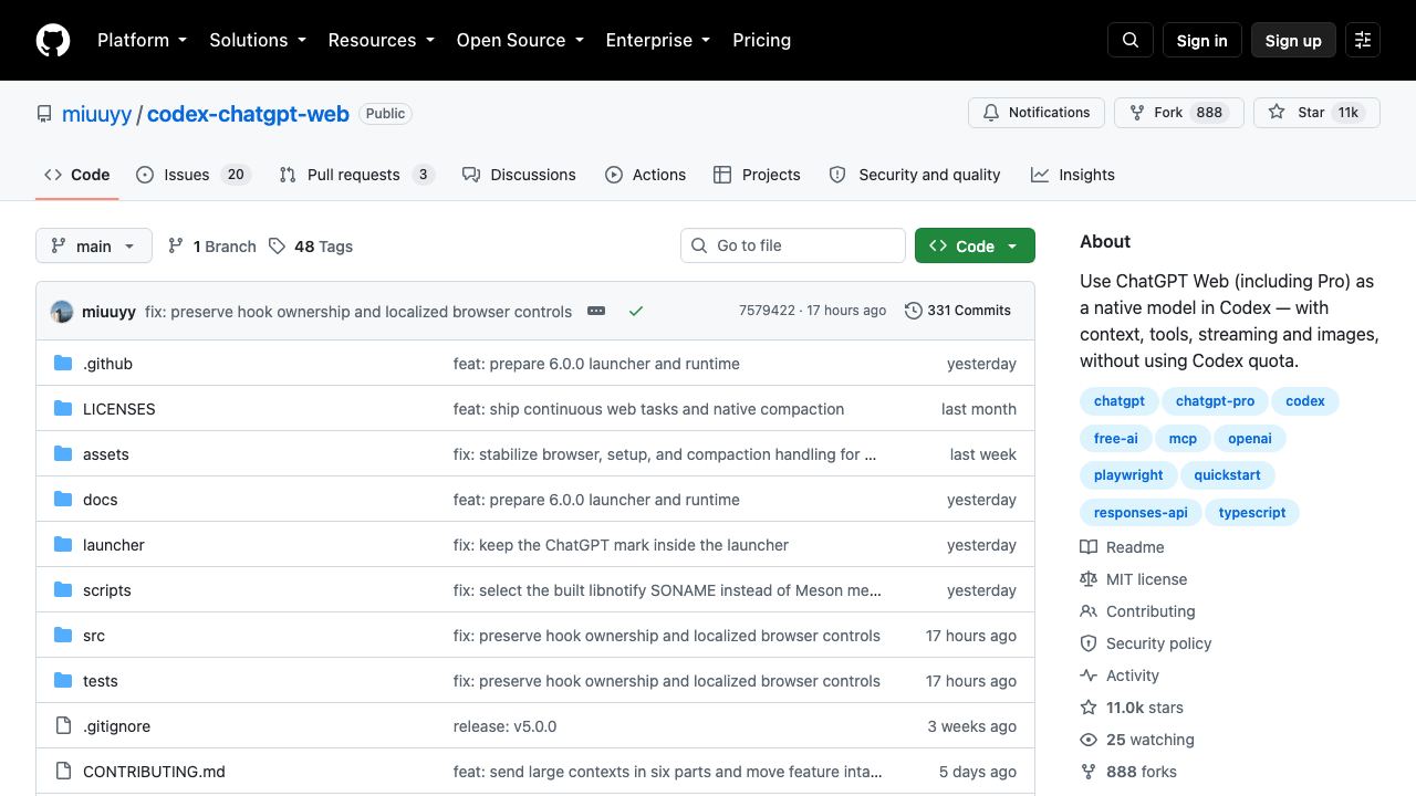 codex-chatgpt-web 网站截图
