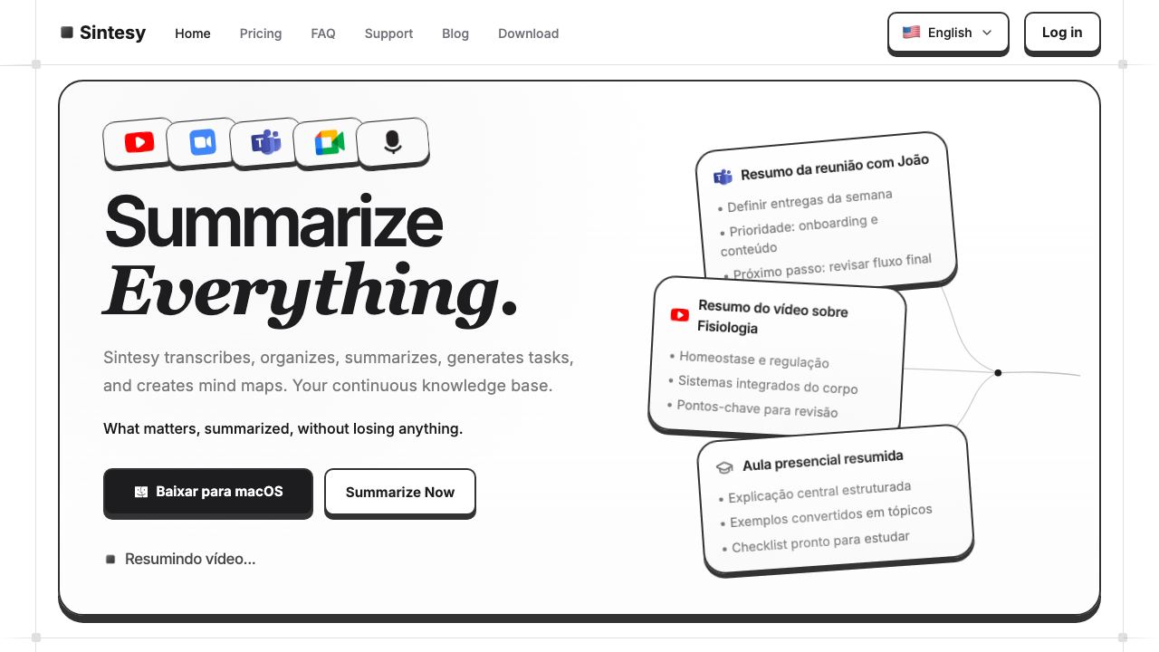 Sintesy - Nunca mais faça anotações website screenshot