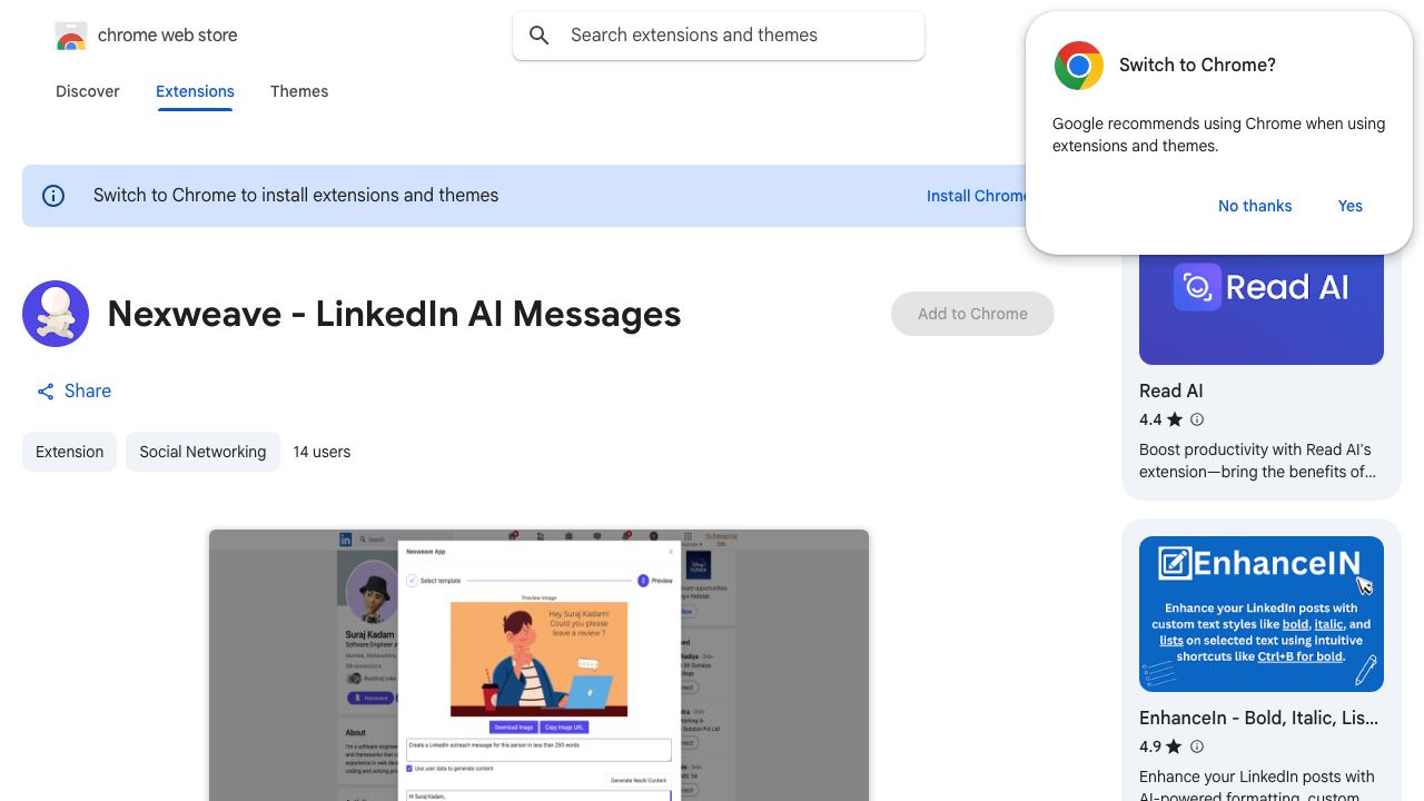 Nexweave - LinkedIn AI Messages 网站截图