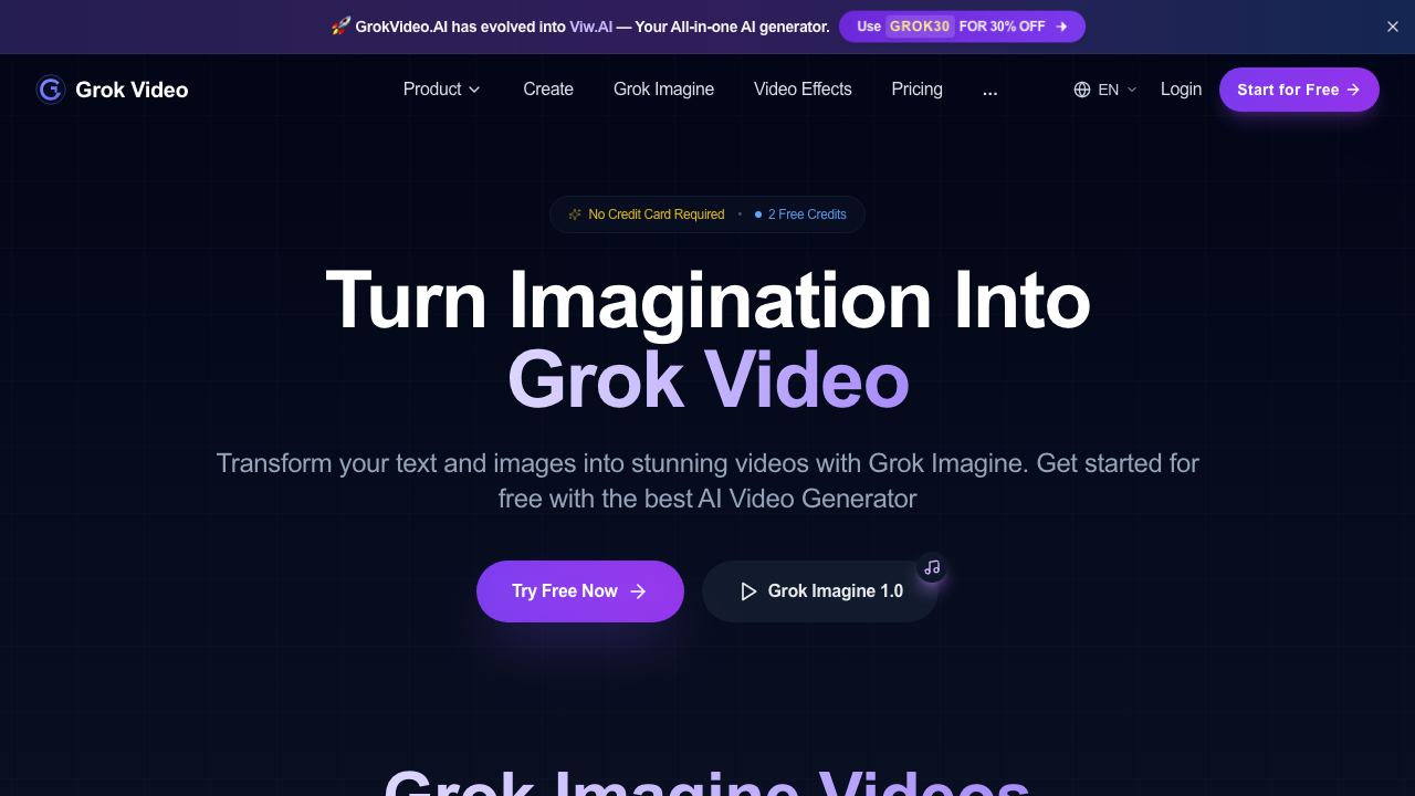 Grok Video AI 网站截图