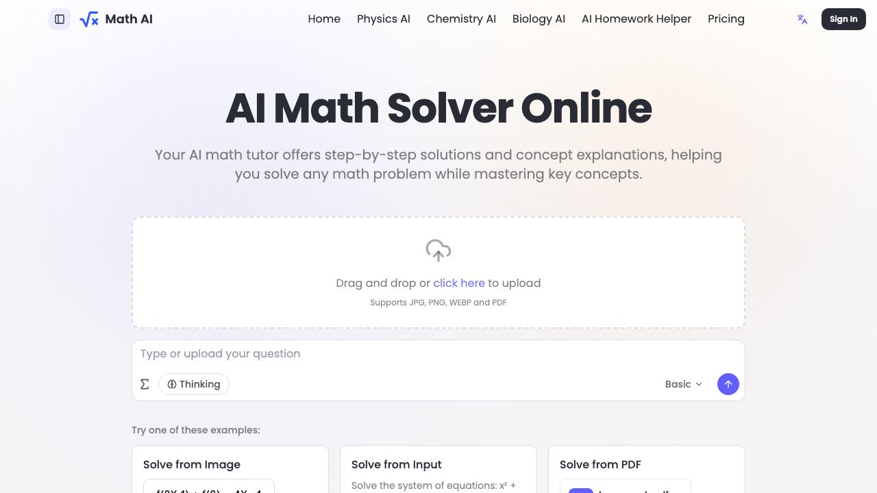 Math AI Solver Free Online website screenshot