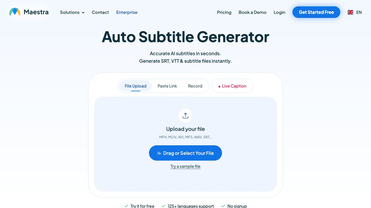 AI Subtitle Generator - Maestra 网站截图