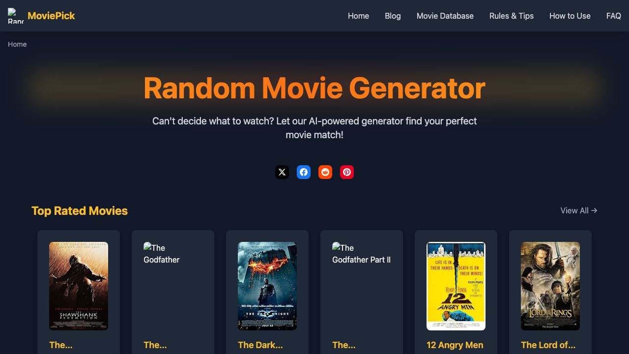 Random Movie Generator website screenshot