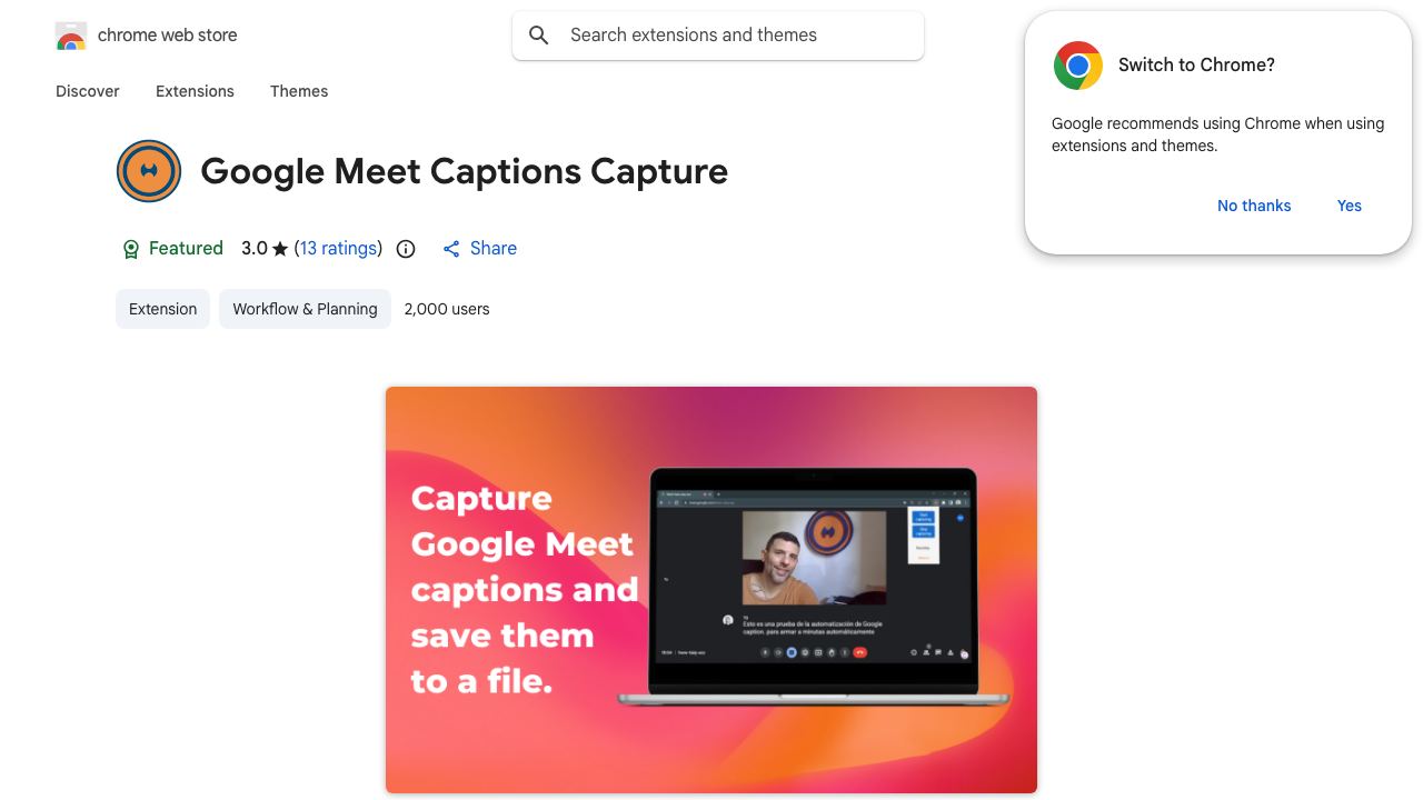 Google Meet Captions Capture 网站截图
