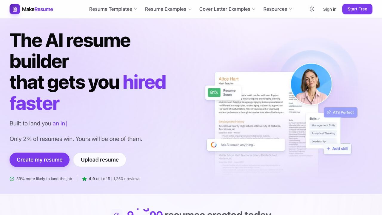 MakeResume website screenshot