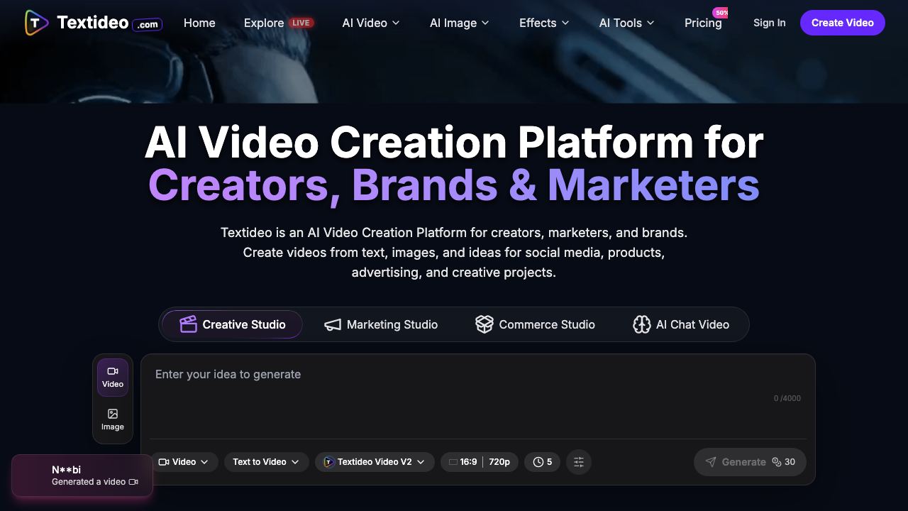 Textideo 网站截图