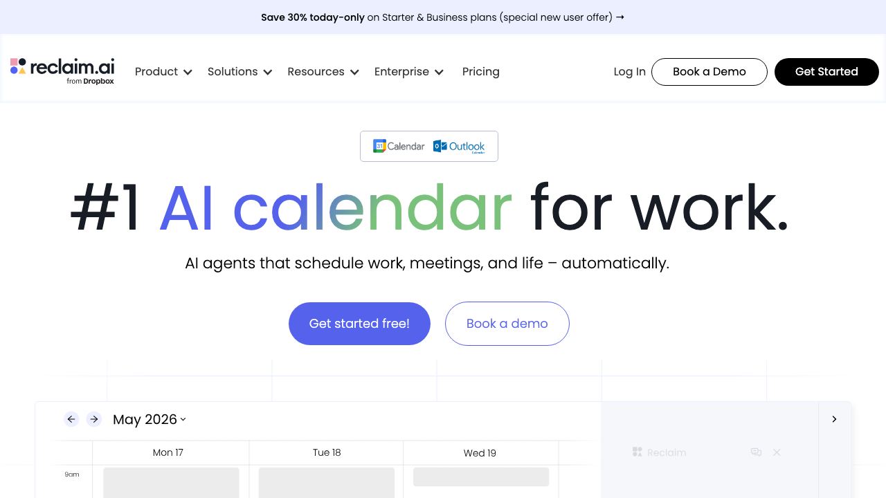 Reclaim website screenshot