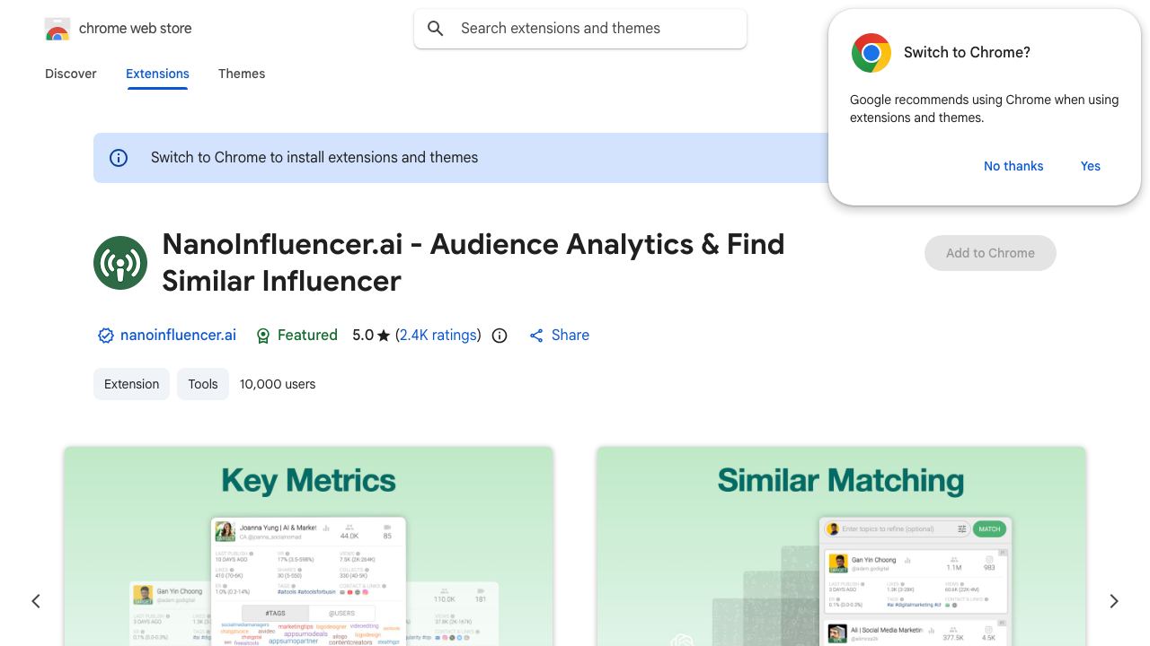 Find Nano Influencer for YouTube/Instagram/TikTok website screenshot