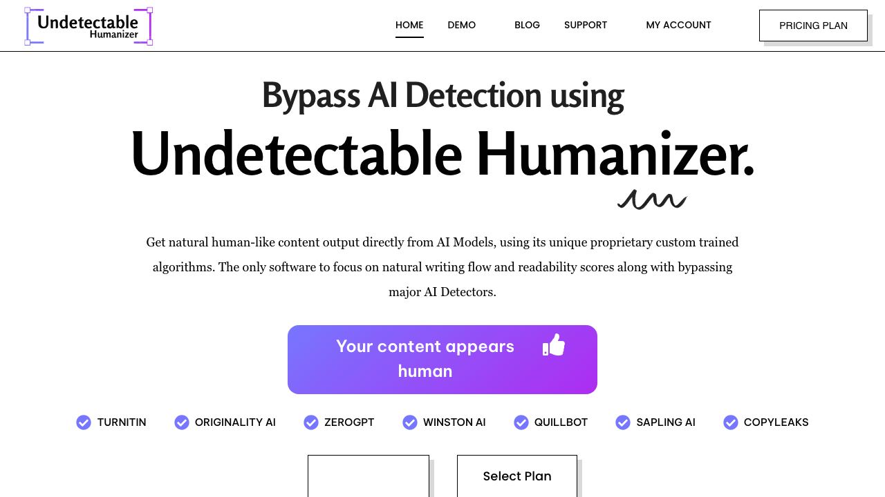 Undetectable AI Humanizer website screenshot