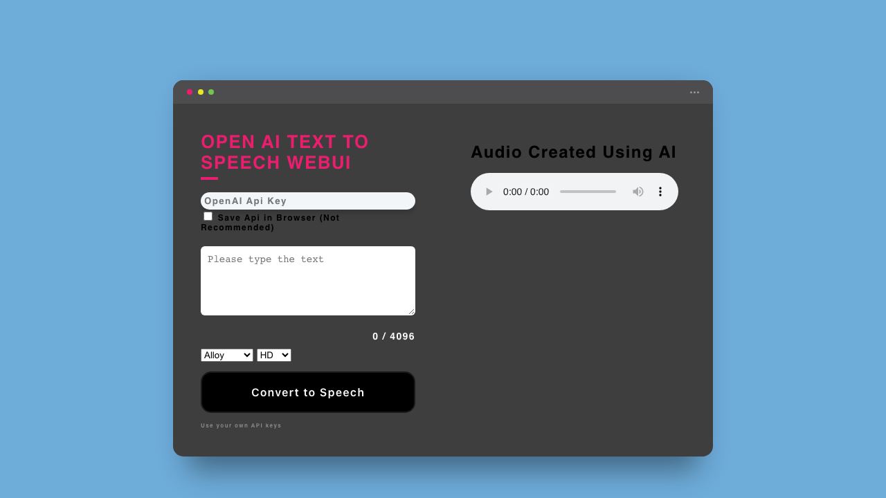 OpenAI Text To Speech WebUI 网站截图