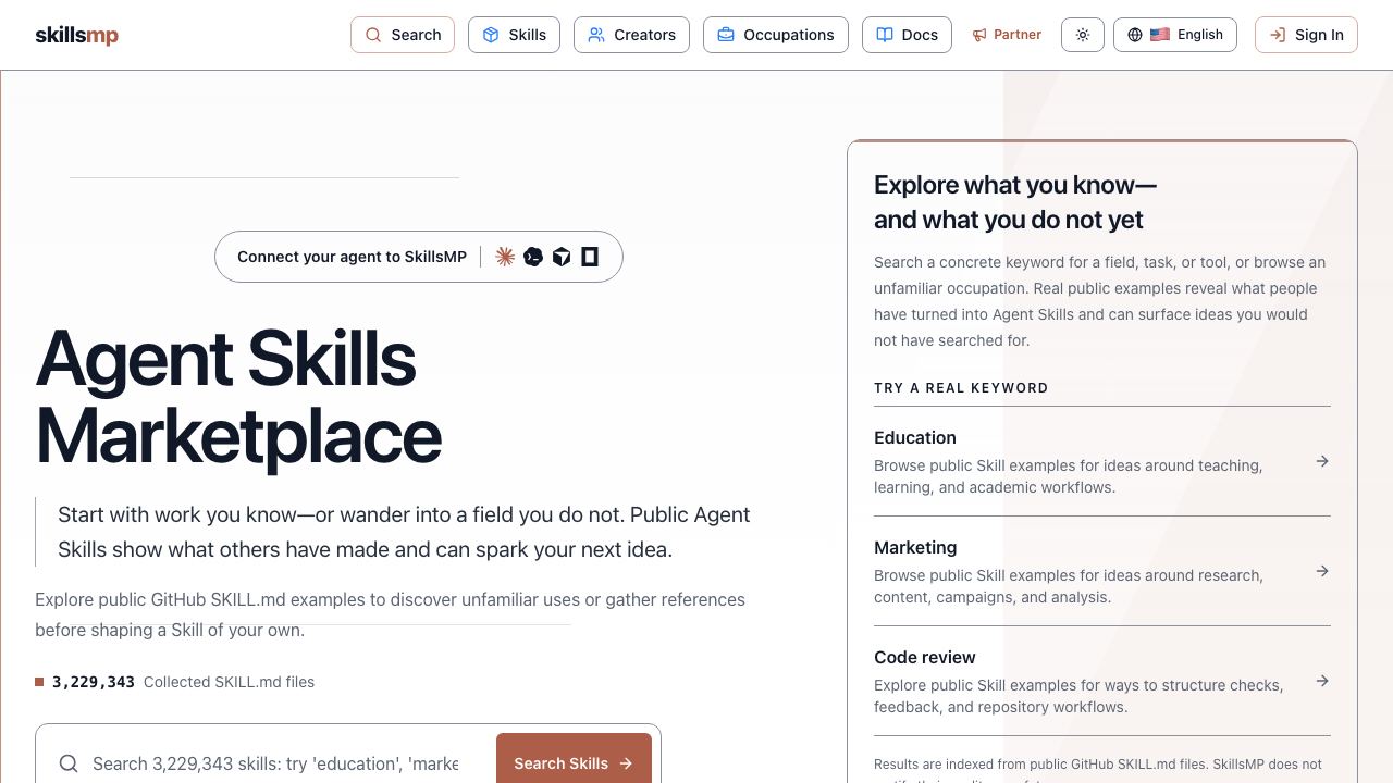 Agent Skills Marketplace 网站截图