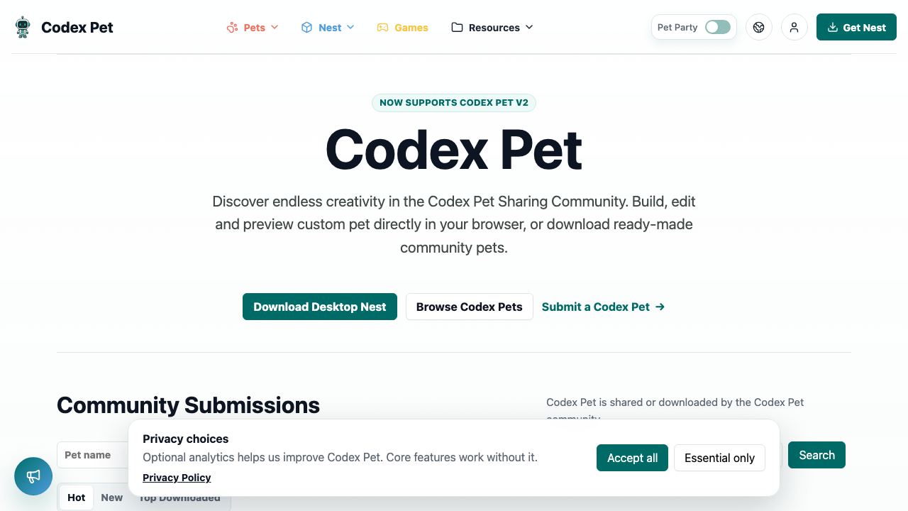 codex pet website screenshot