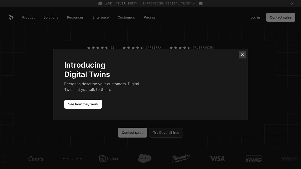 Dovetail website screenshot